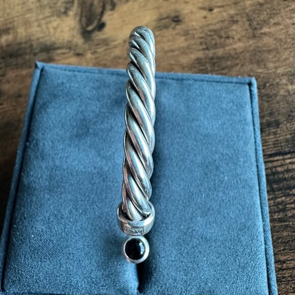 David Yurman Cable Cuff Bracelet w/ Sterling Silver & Black Onyx - Medium - Picture 11 of 16